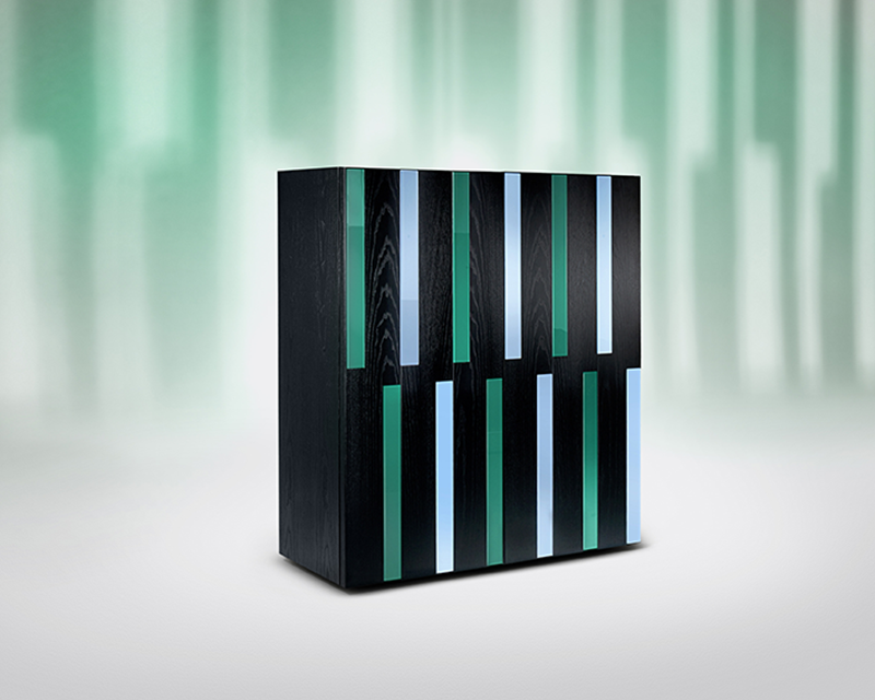 Ash wood and back-painted glass design sideboard Riga-Riga 789 | Zanotta