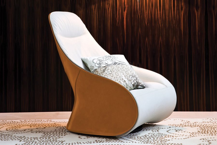 Modern Swivel Armchair with Leather or Fabric Cover Pouf
